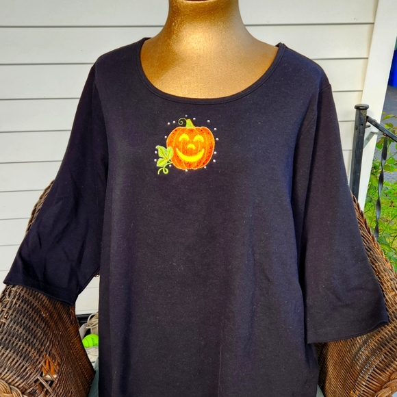 Quacker Factory Halloween Pumpkin Shirt Black Size 1X - Picture 2 of 4